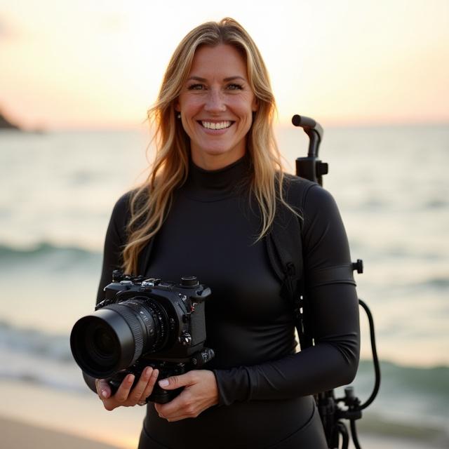 Photography instructor with underwater camera gear