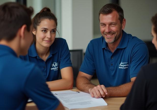 Pythagoras Divers instructor reviewing safety paperwork with a student